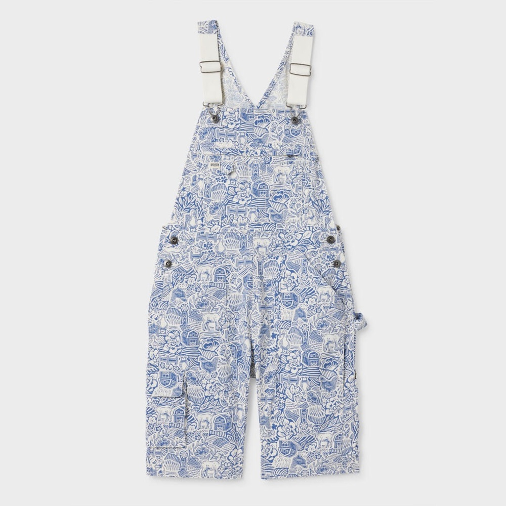 Duluth Trading Co Blue Farm Toile  Patterned Overall Shorts